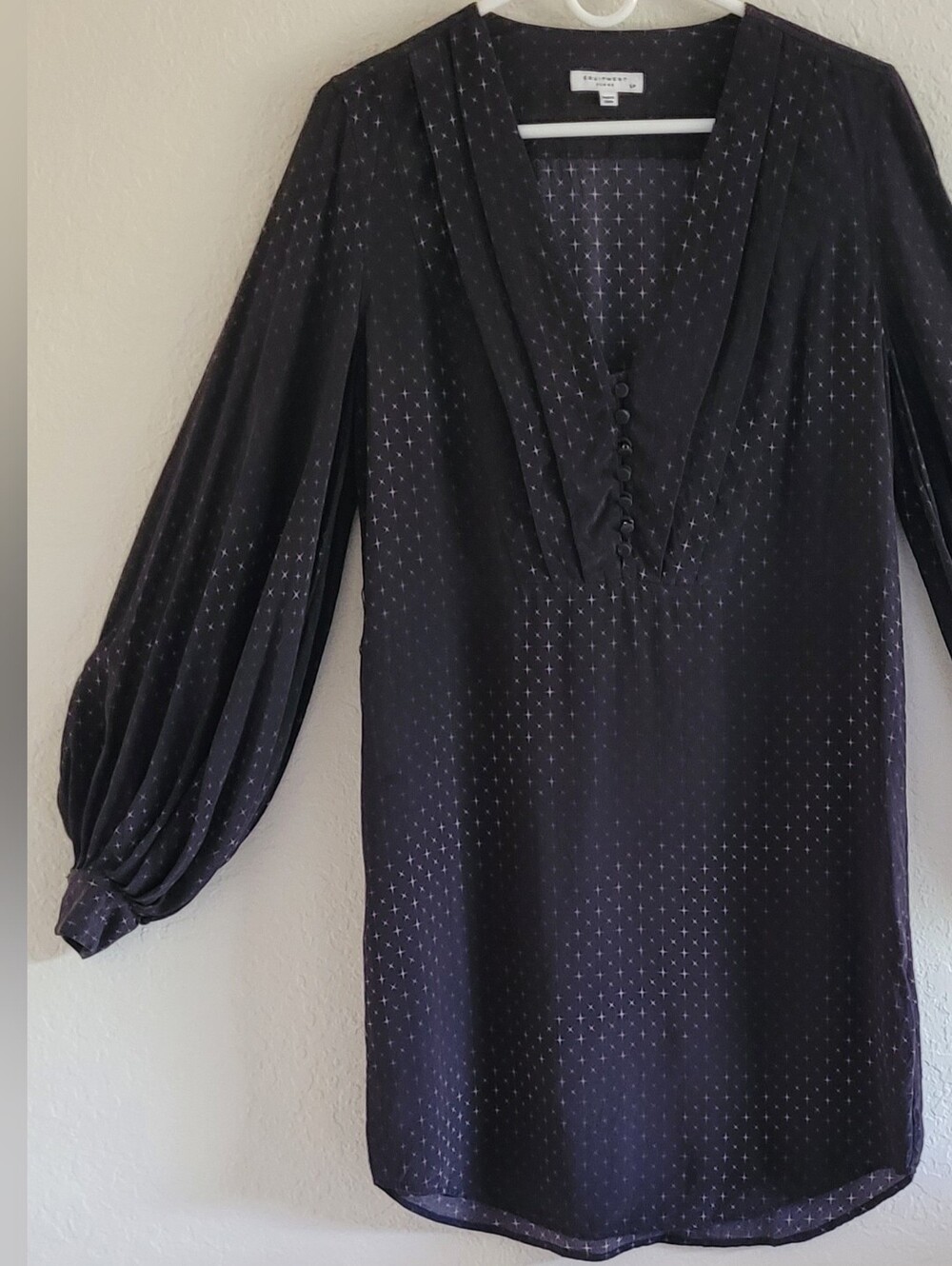 Equipment Black Silk Long-Sleeve V-Neck Star Dress. Witchy.